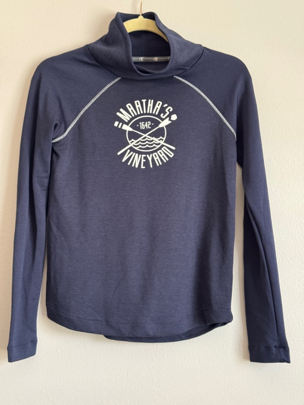 Martha's Vineyard Navy Pullover Funnel Neck with Logo Champion Stretch